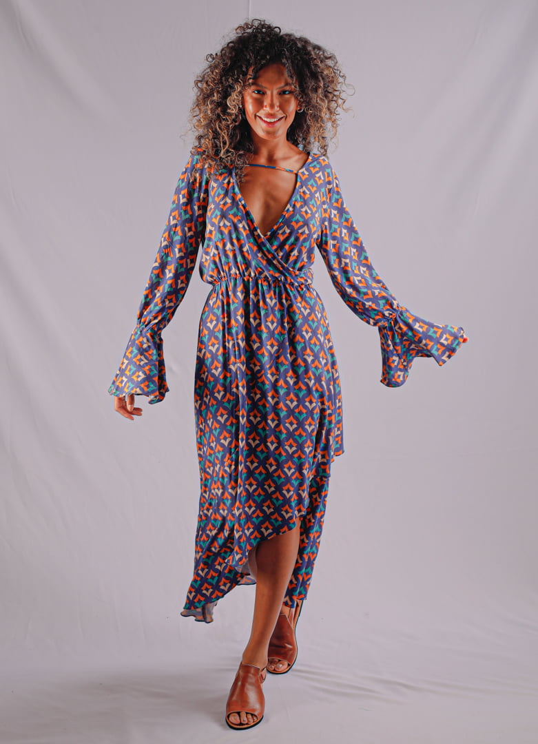 Vestido  Giselly   em Viscose - Estampa Trapoeraba  - Cópia (1)