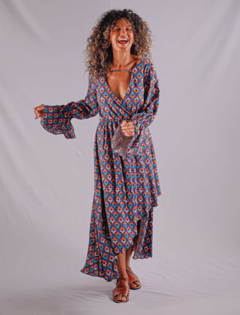 Vestido  Giselly   em Viscose - Estampa Trapoeraba  - Cópia (1)