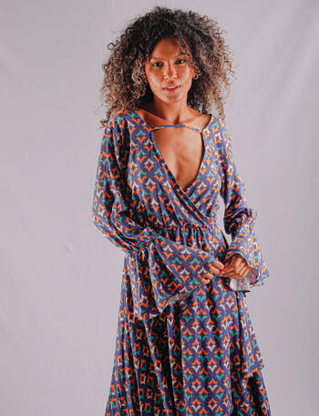 Vestido  Giselly   em Viscose - Estampa Trapoeraba  - Cópia (1)
