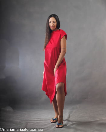 Vestido Assimétrico Cor Liso em Algodão