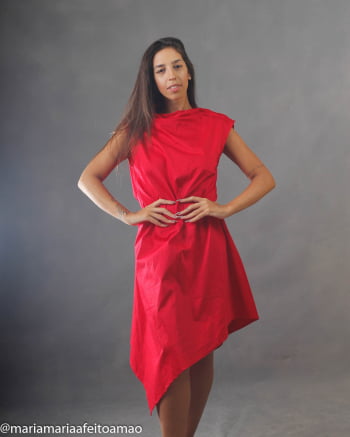 Vestido Assimétrico Cor Liso em Algodão