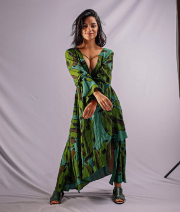 Vestido  Giselly  em Viscose - Estampa Bromélia 