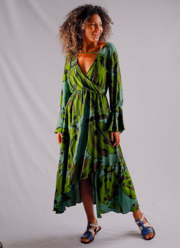 Vestido  Giselly  em Viscose - Estampa Bromélia 