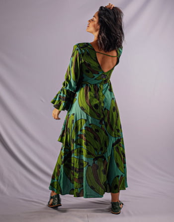 Vestido  Giselly  em Viscose - Estampa Bromélia 