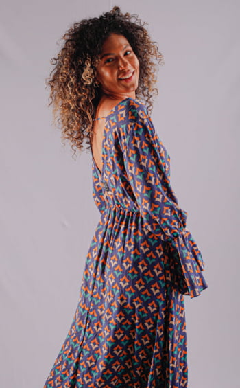 Vestido  Giselly   em Viscose - Estampa Trapoeraba 