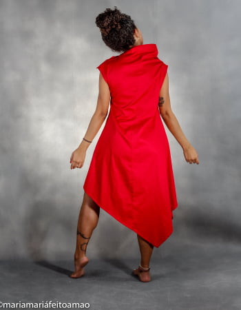 Vestido Assimétrico Cor Liso em Algodão