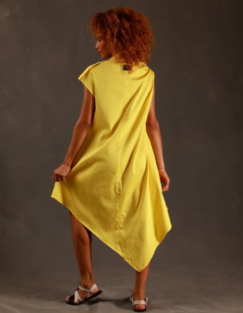 Vestido Assimétrico Cor Liso em Algodão
