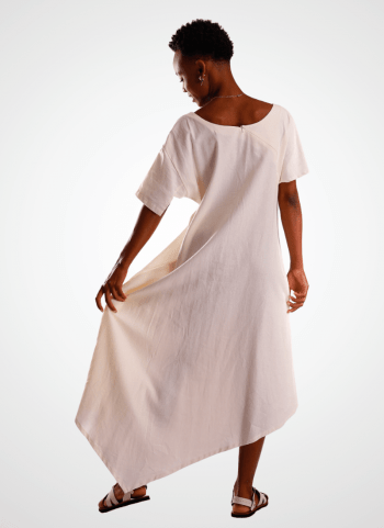 Vestido com decote em zíper invisível Cor Liso em Linho FABIANA
