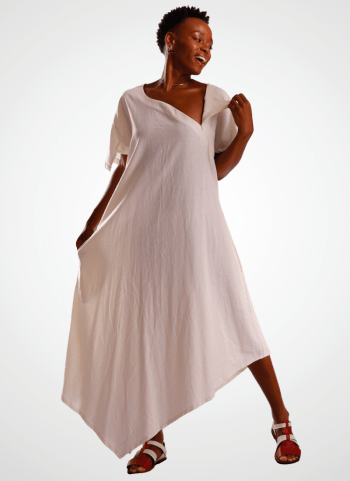 Vestido com decote em zíper invisível Cor Liso em Linho FABIANA