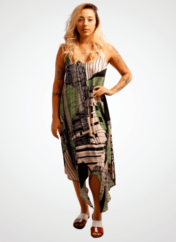 Vestido de Pontas em Viscose - Estampa Agave