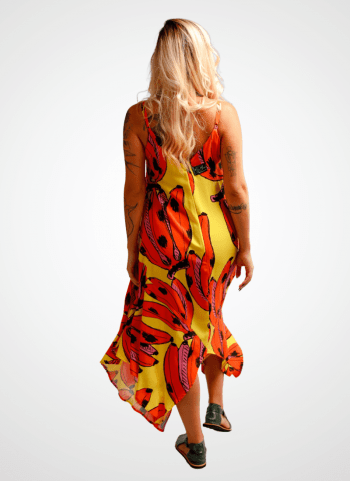 Vestido de Pontas em Viscose - Estampa Gérbera