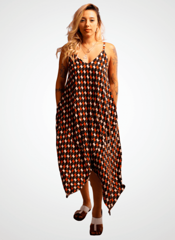 Vestido de Pontas em Viscose - Estampa Helicônia