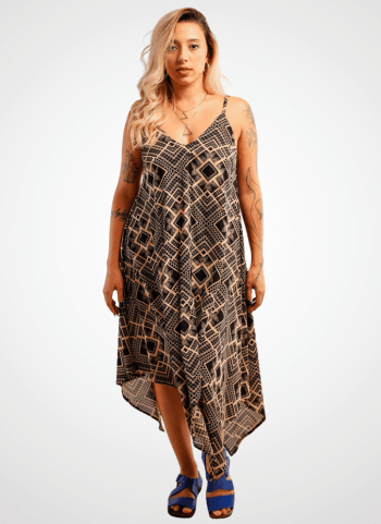 Vestido de Pontas em Viscose - Estampa Kalanchoê