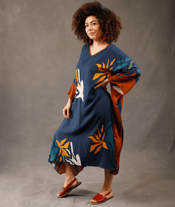 Vestido Gaia (vestido de buracos) Estampado em Linho