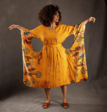 Vestido Gaia (vestido de buracos) Estampado em Linho