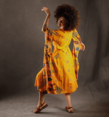 Vestido Gaia (vestido de buracos) Estampado em Linho