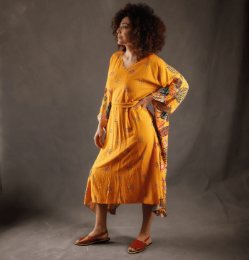 Vestido Gaia (vestido de buracos) Estampado em Linho