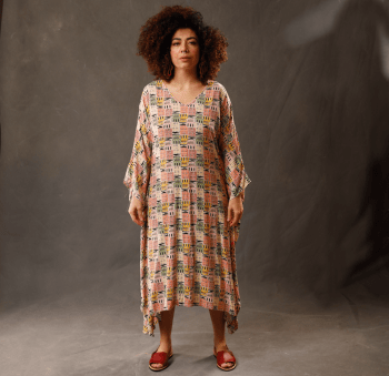 Vestido Gaia (vestido de buracos) Estampado em Linho