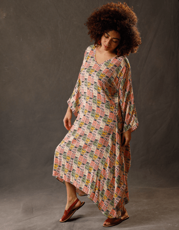 Vestido Gaia (vestido de buracos) Estampado em Linho