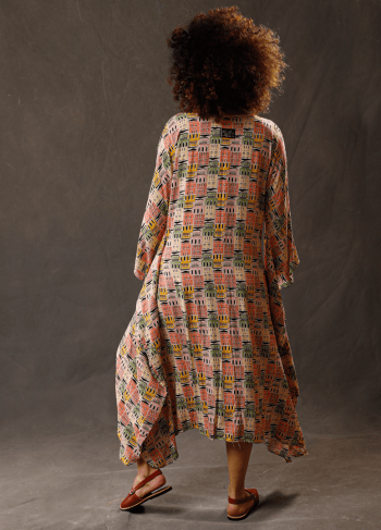 Vestido Gaia (vestido de buracos) Estampado em Linho