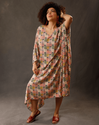 Vestido Gaia (vestido de buracos) Estampado em Linho