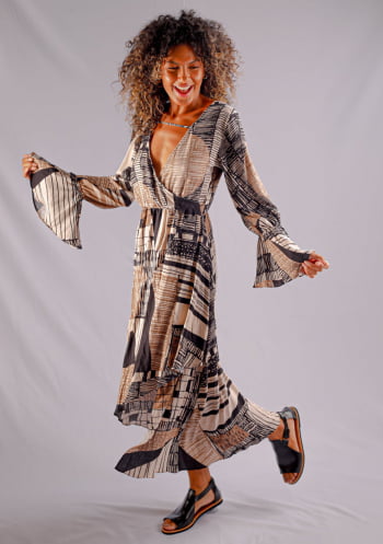 Vestido  Giselly em Viscose - Estampa Aster