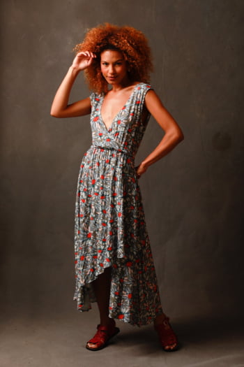 Vestido  Célia em viscose - estampa liberty