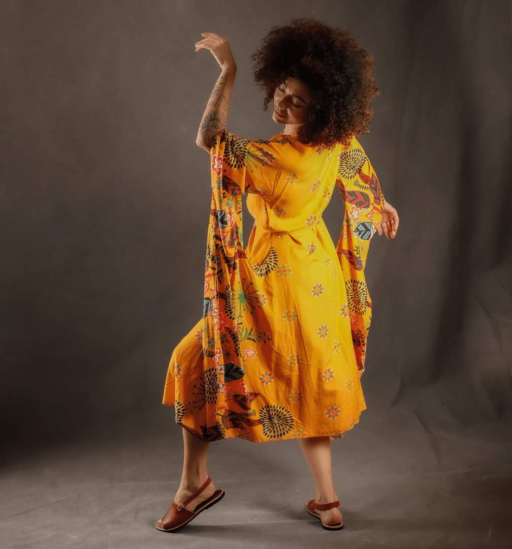 Vestido Gaia (vestido de buracos) Estampado em Linho